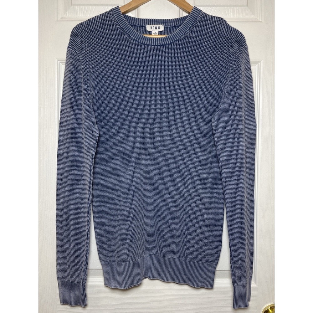 ROWM Sweater Womens S Small Textured Knit Pullover Fisherman 100% Cotton Blue - Picture 2 of 9